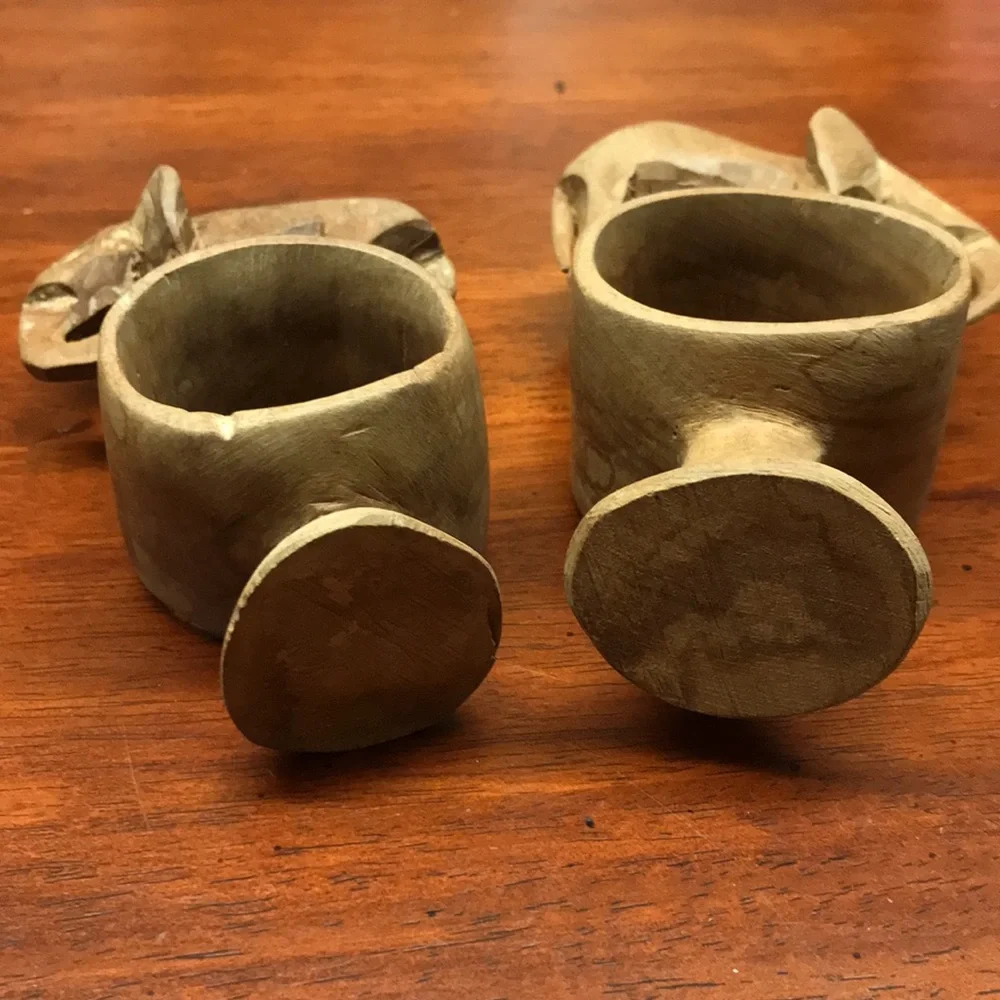 Vintage Hand Carved Wooden Elephant Napkin Rings